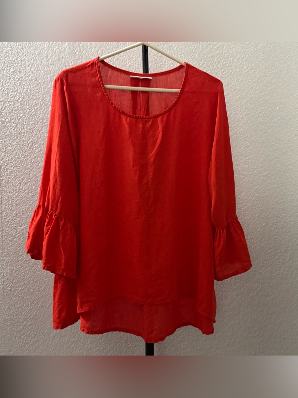 bryn Walker Red Flowing Ruffle Sleeve Tunic